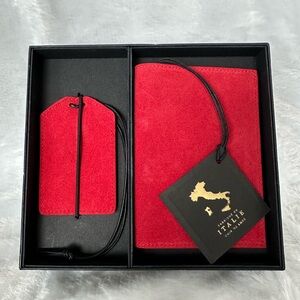 Red Suede Men/Women’s Passport Holder & Luggage Tag